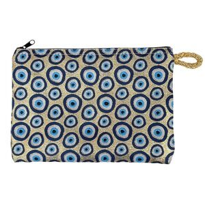Zip Pouch Gold Blue Evil Eye Woven Metallic Zipper Bag